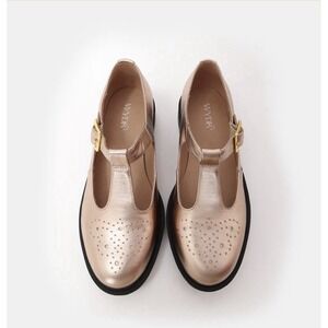 NEW WYDR Studios T-Strap Lug Mary Jane Metallic Rose Leather Shoes Size 9